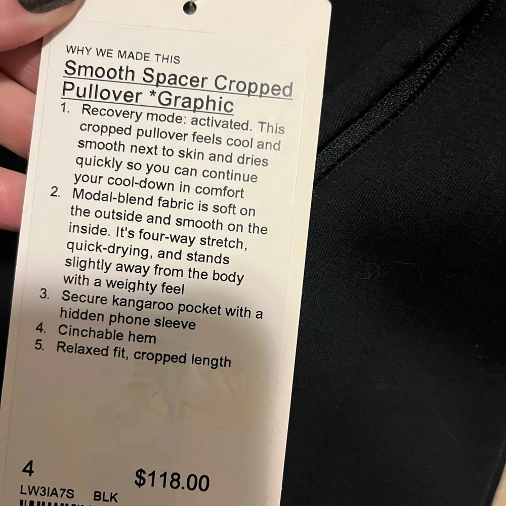 NWT lululemon athletica Black Sweatshirt Smooth Spacer Cropped Pullover Logo - Picture 4 of 6